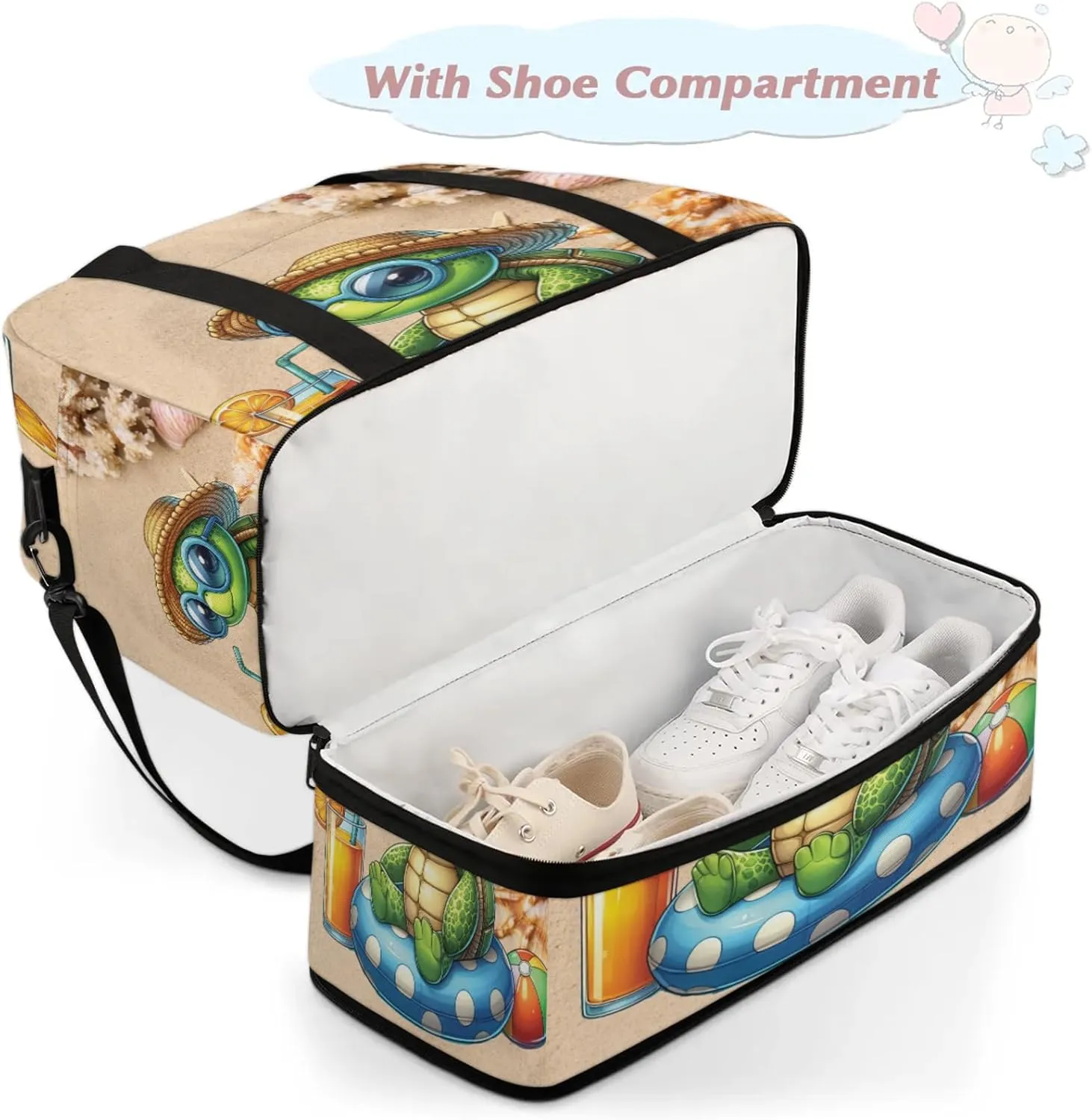 Large Travel Duffel Bag for Women Men Shell Beach Turtle Summer Gym Bag Weekender Overnight Bags With Shoe Compartment Foldie Travel Tote Bag Carry On Personal Item Bag for Travel Gym Sports