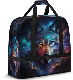 Large Travel Duffel Bag for Women Men Wolf Galaxy Rainbow Animal Gym Bag Weekender Overnight Bags With Shoe Compartment Foldie Travel Tote Bag Carry On Personal Item Bag for Travel Gym Sports Hospital