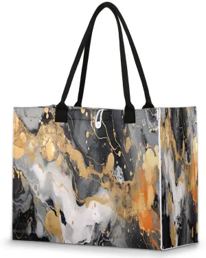 Large Travel Utility Tote Bag for Women Reusable Shopping Bags with Handles Aesthetic Bolsos Para Mujeres Cute Canvas Bag for Beach School Work Grocery Abstract Marble Printing