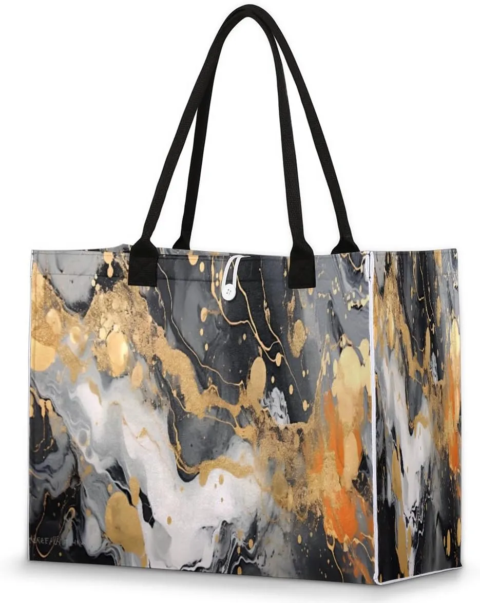 Large Travel Utility Tote Bag for Women Reusable Shopping Bags with Handles Aesthetic Bolsos Para Mujeres Cute Canvas Bag for Beach School Work Grocery Abstract Marble Printing