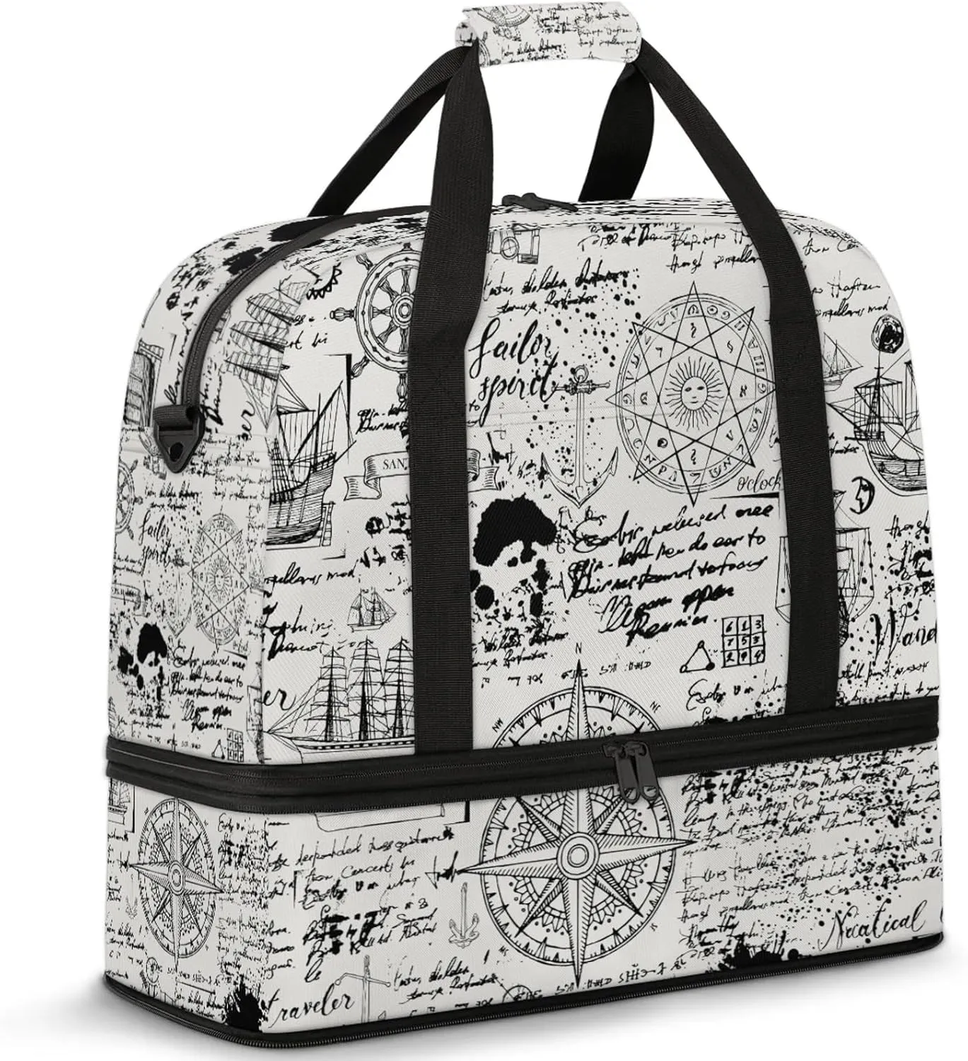Large Weekender Overnight Bags Abstract Abstract Ocean Newspaper Travel Duffel Bag for Women Men Gym Bags With Shoe Compartment Foldie Travel Tote Bag Carry On Personal Item Bag for Travel Gym Sports