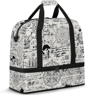 Large Weekender Overnight Bags Abstract Abstract Ocean Newspaper Travel Duffel Bag for Women Men Gym Bags With Shoe Compartment Foldie Travel Tote Bag Carry On Personal Item Bag for Travel Gym Sports