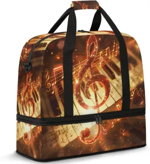 Large Weekender Overnight Bags Abstract Musical Note Piano Travel Duffel Bag for Women Men Gym Bag With Shoe Compartment Foldie Travel Tote Bag Carry On Personal Item Bag for Travel Gym Sports