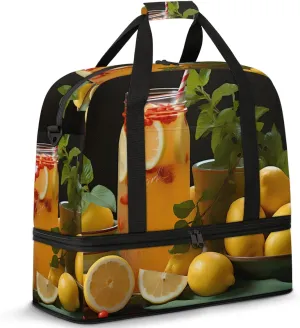 Large Weekender Overnight Bags Glass Jar Fruit Lemon Travel Duffel Bag for Women Men Gym Bag With Shoe Compartment Foldie Travel Tote Bag Carry On Personal Item Bag for Travel Gym Sports