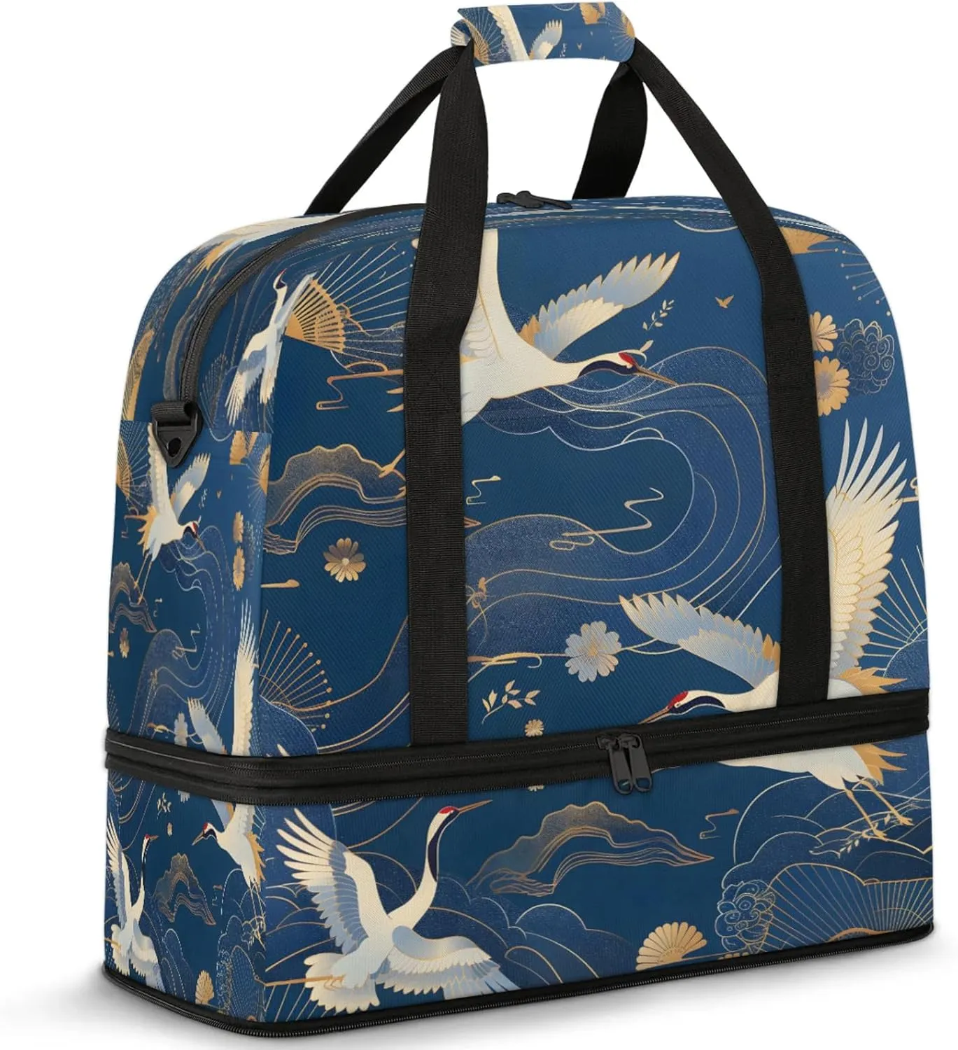Large Weekender Overnight Bags Travel Duffel Bag for Women Men Japanese Animal Crane Gym Bags With Shoe Compartment Foldie Travel Tote Bag Carry On Personal Item Bag for Travel Gym Sports