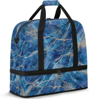 Large Weekender Overnight Bags Travel Duffel Bag for Women Men Marble Abstract Blue Gym Bag With Shoe Compartment Foldie Travel Tote Bag Carry On Personal Item Bag for Travel Gym Sports