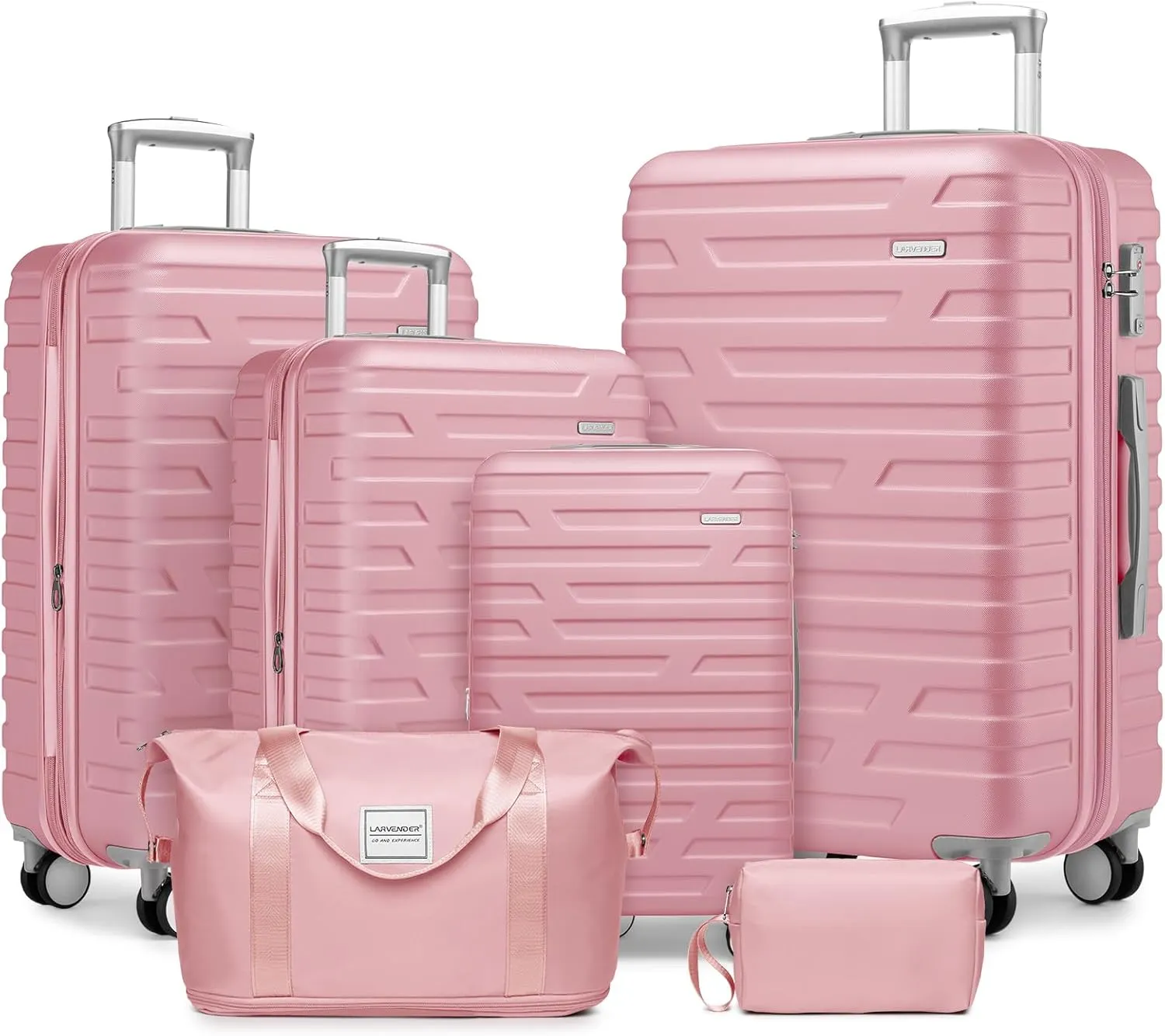 LARVENDER Luggage 6 Piece Sets Hardside Expandable Suitcases with Spinner Wheels TSA Lock, Lightweight Travel Carry On Luggage Sets for Women, Pink