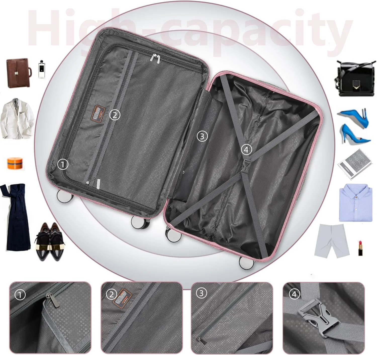 LARVENDER Luggage 6 Piece Sets Hardside Expandable Suitcases with Spinner Wheels TSA Lock, Lightweight Travel Carry On Luggage Sets for Women, Pink