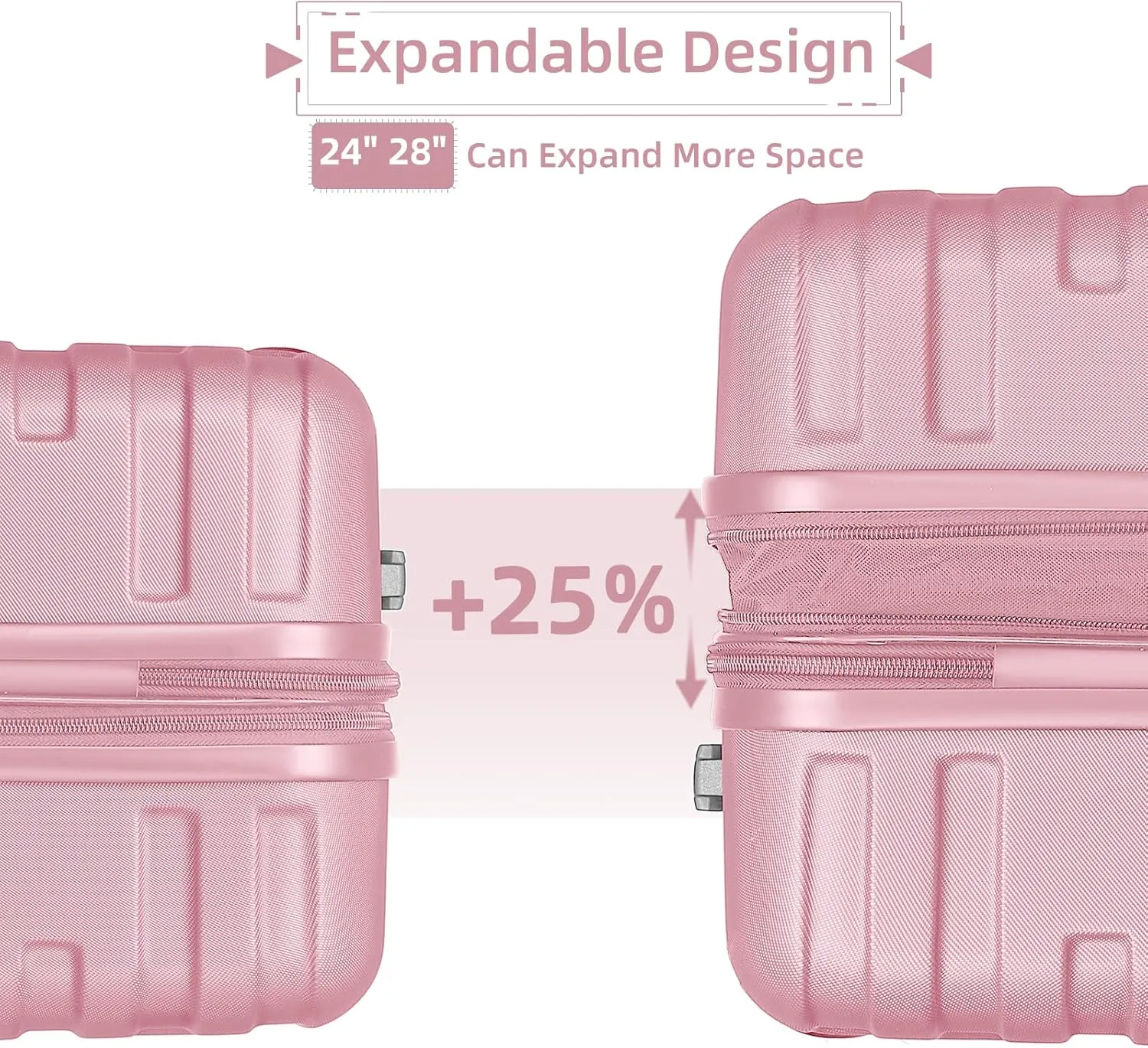 LARVENDER Luggage 6 Piece Sets Hardside Expandable Suitcases with Spinner Wheels TSA Lock, Lightweight Travel Carry On Luggage Sets for Women, Pink
