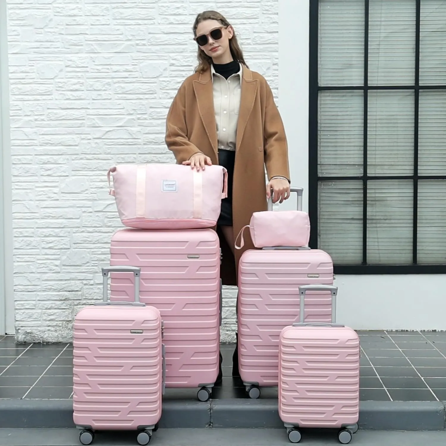 LARVENDER Luggage 6 Piece Sets Hardside Expandable Suitcases with Spinner Wheels TSA Lock, Lightweight Travel Carry On Luggage Sets for Women, Pink