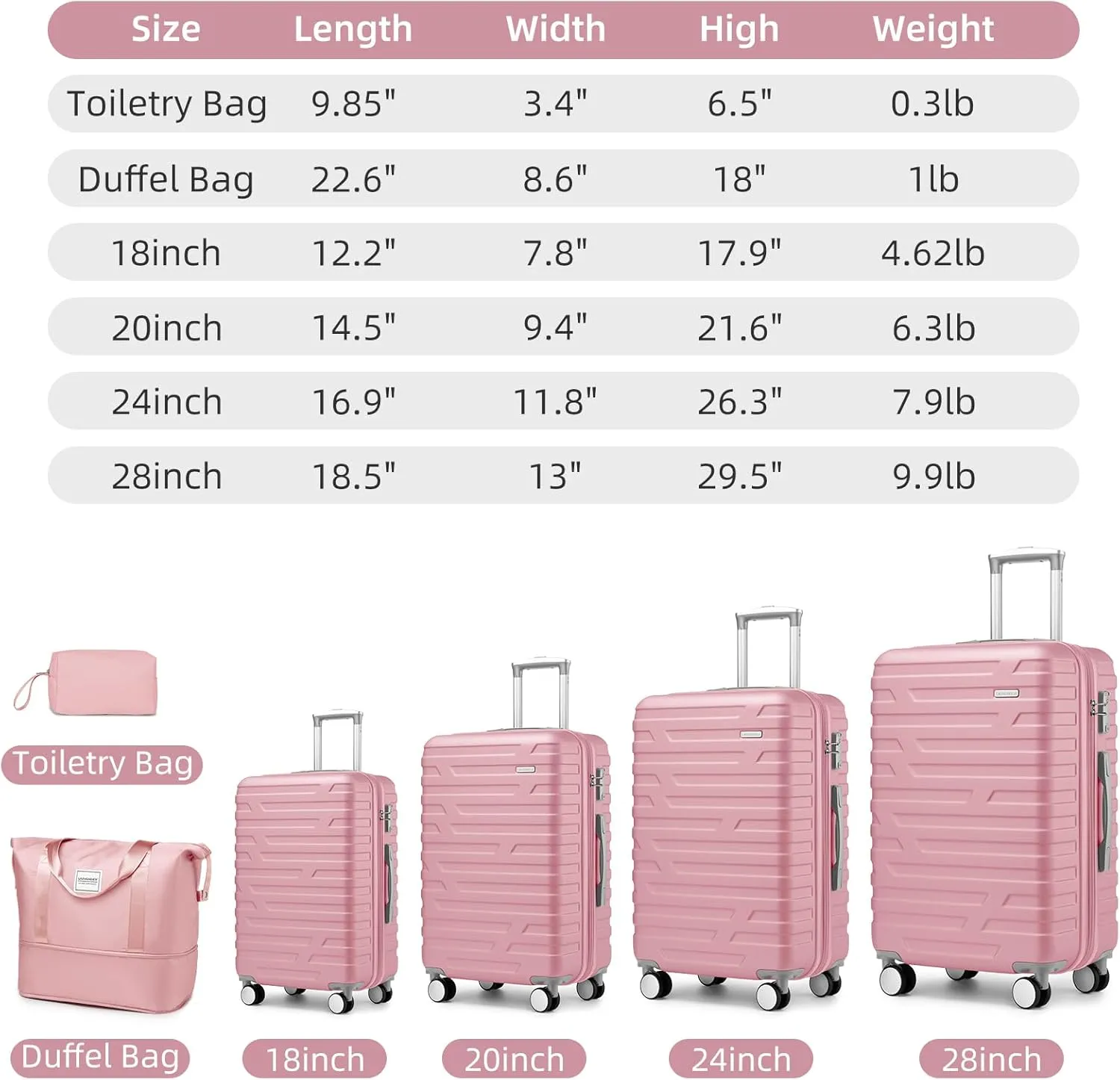 LARVENDER Luggage 6 Piece Sets Hardside Expandable Suitcases with Spinner Wheels TSA Lock, Lightweight Travel Carry On Luggage Sets for Women, Pink