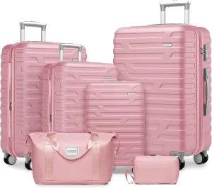 LARVENDER Luggage 6 Piece Sets Hardside Expandable Suitcases with Spinner Wheels TSA Lock, Lightweight Travel Carry On Luggage Sets for Women, Pink