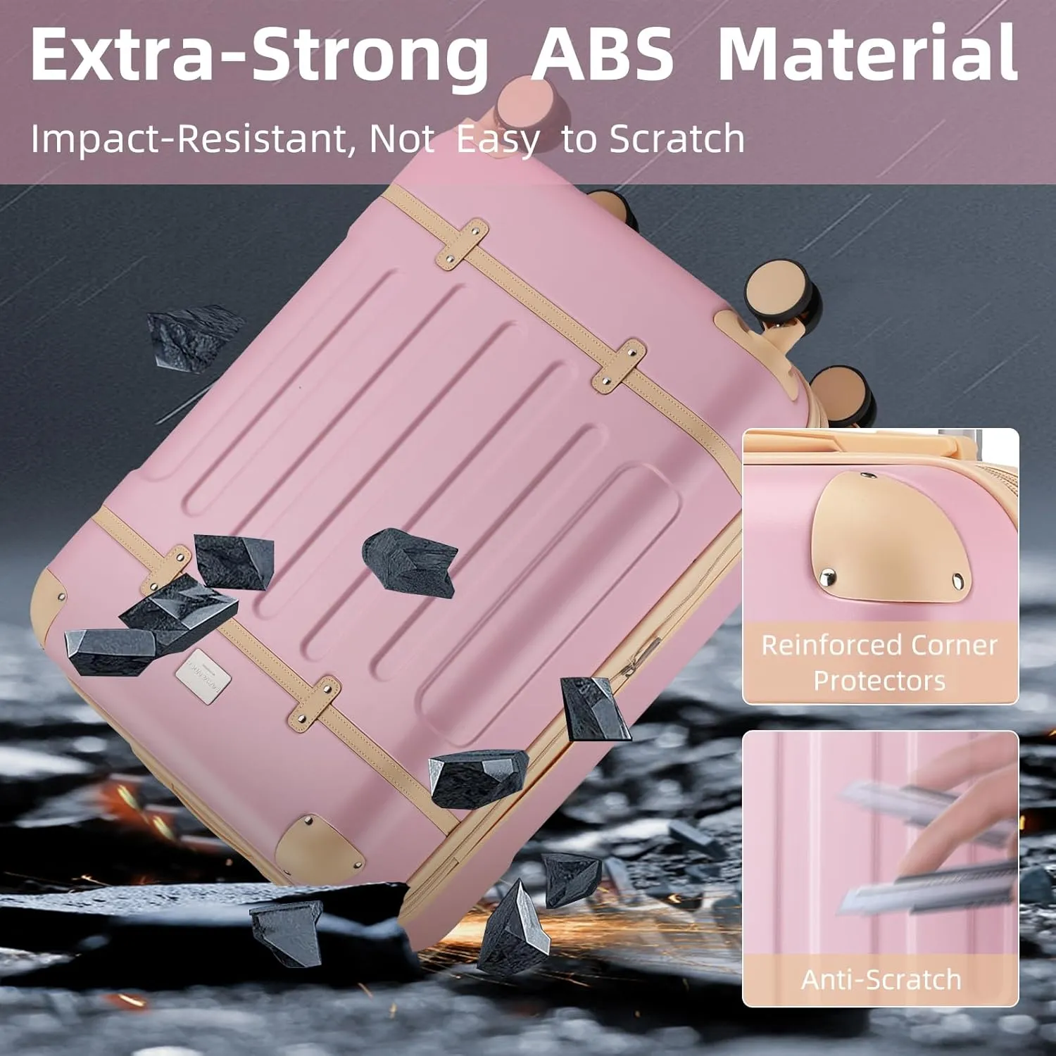 LARVENDER Luggage Sets 3 Piece, Expandable Carry on Luggage 22x14x9 Airline Approved Hardshell Suitcases with Spinner Wheels TSA Lock, Vintage Rolling Luggage for Men and Women, Pink