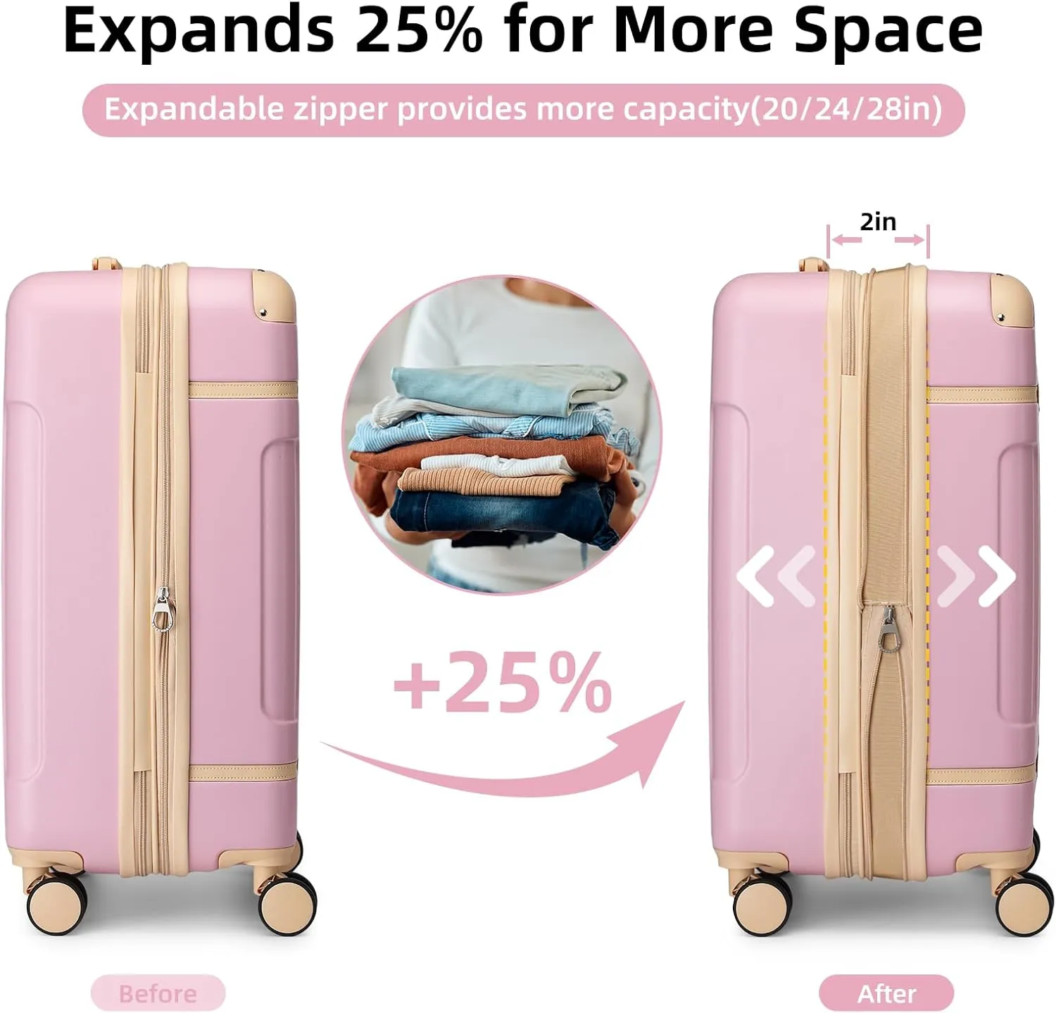 LARVENDER Luggage Sets 3 Piece, Expandable Carry on Luggage 22x14x9 Airline Approved Hardshell Suitcases with Spinner Wheels TSA Lock, Vintage Rolling Luggage for Men and Women, Pink