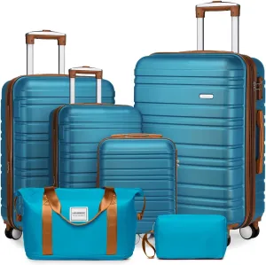 LARVENDER Luggage Sets 6 Piece, Expandable Hardside Carry on Suitcase Set with Spinner Wheels, Lightweight Rolling Luggage Sets for Women with TSA Lock, Blue