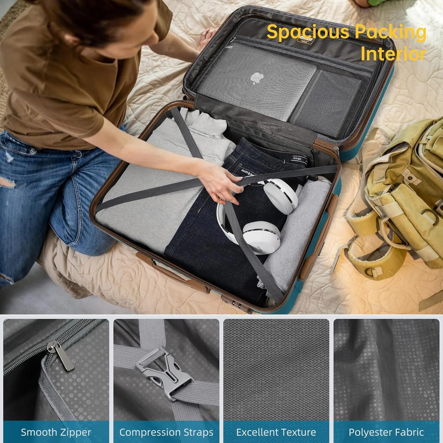 LARVENDER Luggage Sets 6 Piece, Expandable Hardside Carry on Suitcase Set with Spinner Wheels, Lightweight Rolling Luggage Sets for Women with TSA Lock, Blue