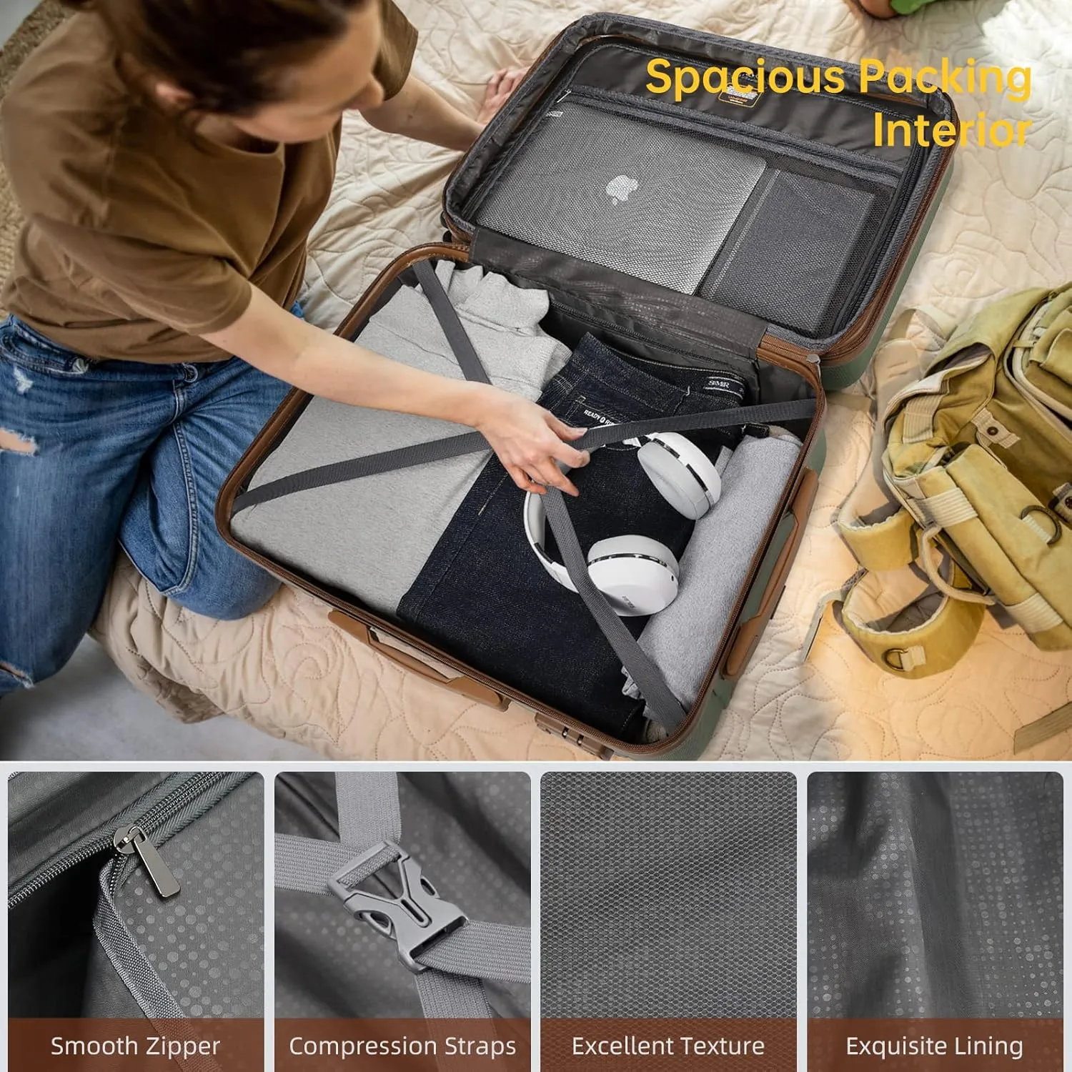 LARVENDER Luggage Sets 6 Piece, Expandable Hardside Carry on Suitcase Set with Spinner Wheels, Lightweight Rolling Luggage Sets for Women with TSA Lock, Green