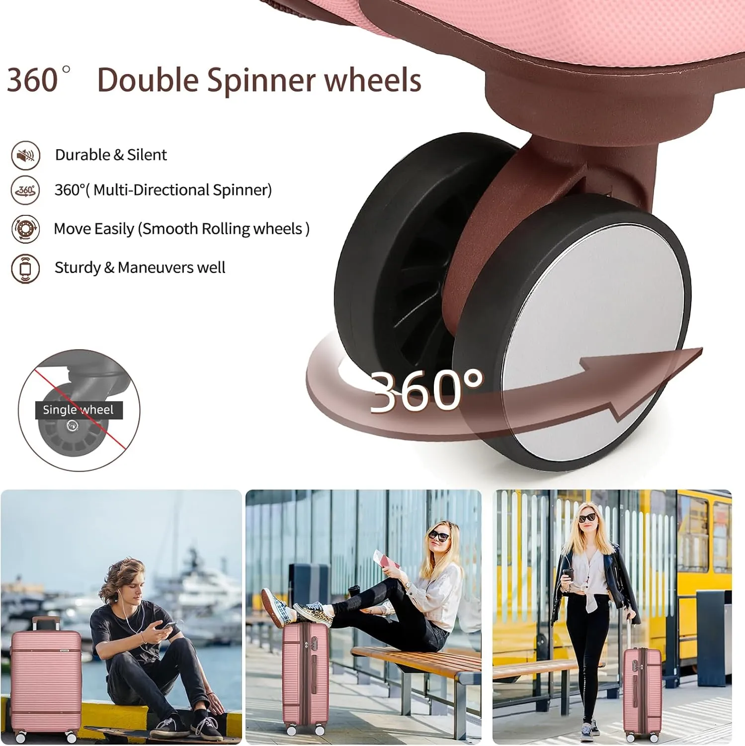 LARVENDER Luggage Sets 6 Piece, Expandable(Only 28 & 24") Luggage Set Clearance for Women, Suitcases with 360° Spinner Wheels, Hardside Travel Luggage with Duffel Bag for men, Rose Gold