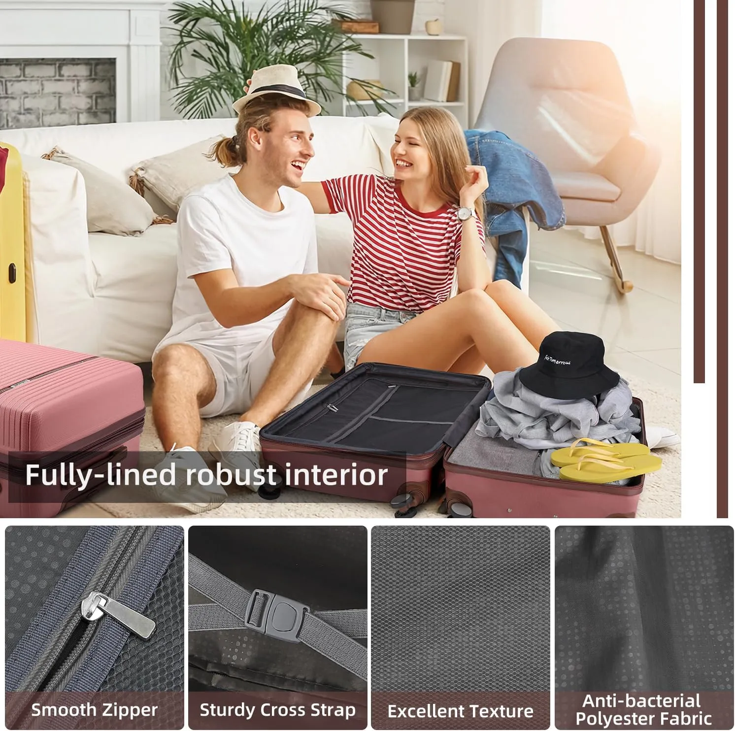 LARVENDER Luggage Sets 6 Piece, Expandable(Only 28 & 24") Luggage Set Clearance for Women, Suitcases with 360° Spinner Wheels, Hardside Travel Luggage with Duffel Bag for men, Rose Gold