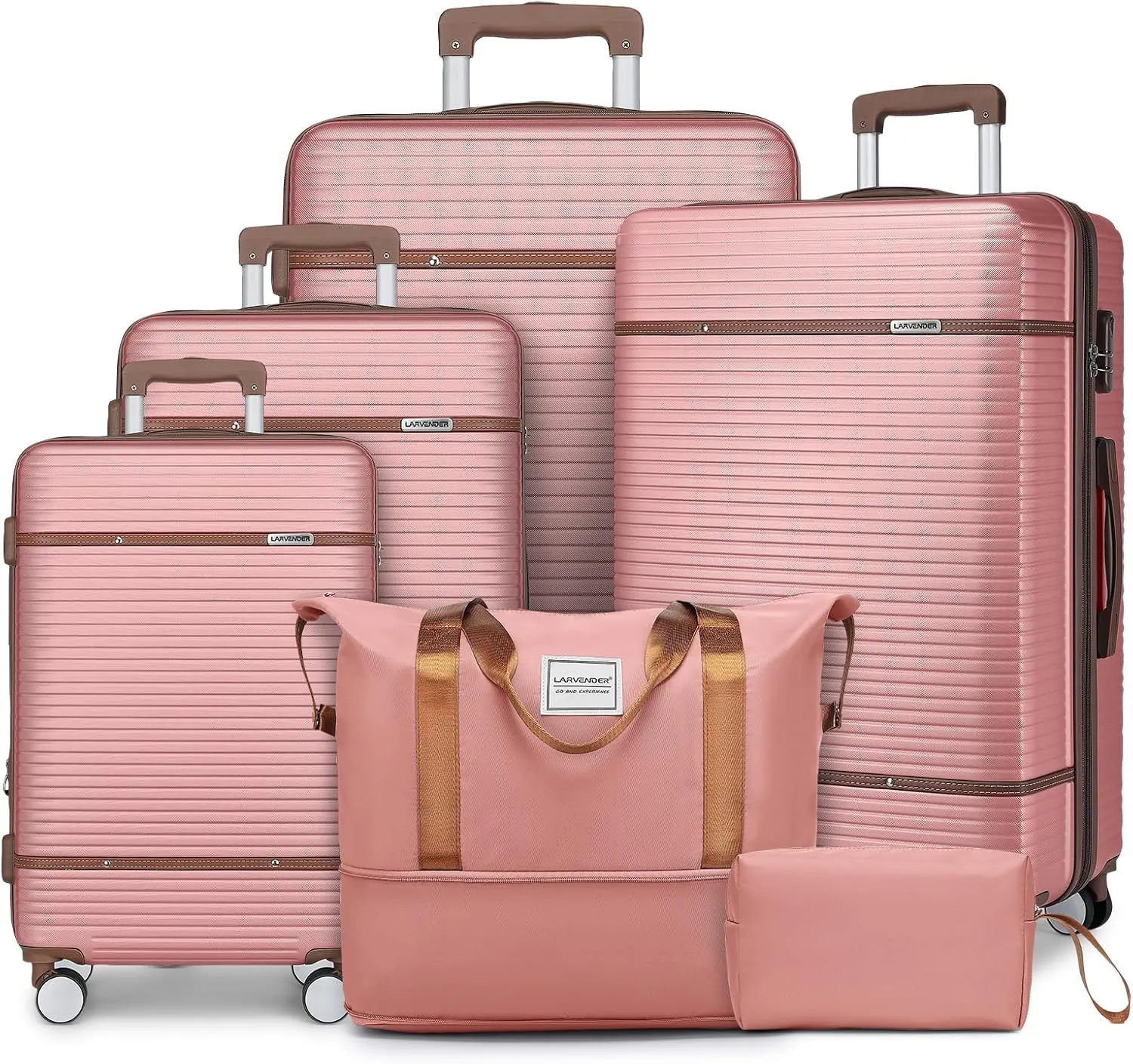 LARVENDER Luggage Sets 6 Piece, Expandable(Only 28 & 24") Luggage Set Clearance for Women, Suitcases with 360° Spinner Wheels, Hardside Travel Luggage with Duffel Bag for men, Rose Gold