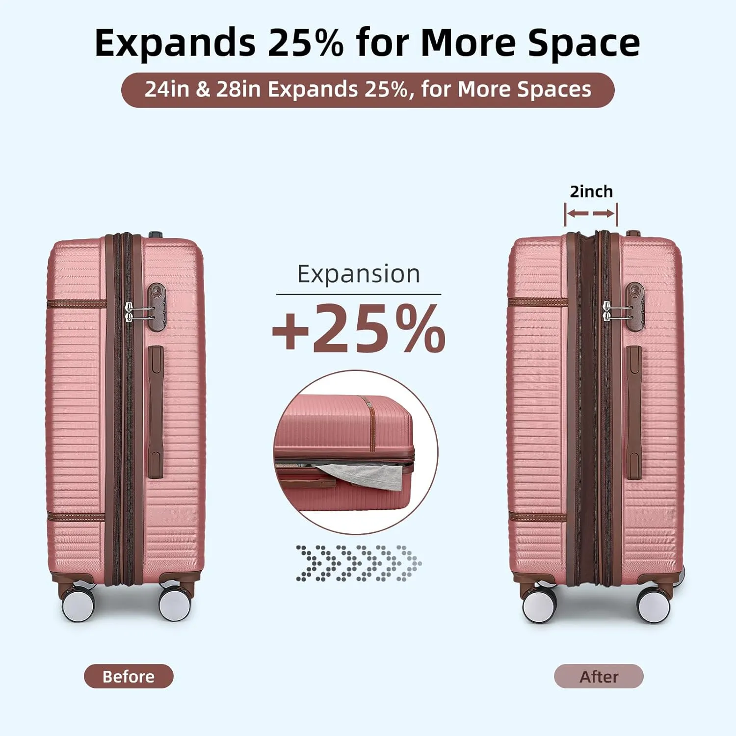 LARVENDER Luggage Sets 6 Piece, Expandable(Only 28 & 24") Luggage Set Clearance for Women, Suitcases with 360° Spinner Wheels, Hardside Travel Luggage with Duffel Bag for men, Rose Gold