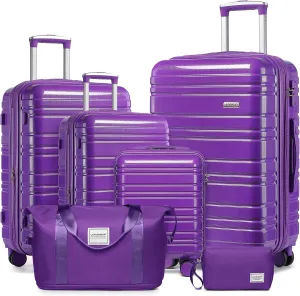LARVENDER Luggage Sets 6 Piece Hardside Expandable Suitcase with Wheels TSA Lock, PC ABS Hardshell Lightweight Travel Luggage Sets for Women, Glossy Purple