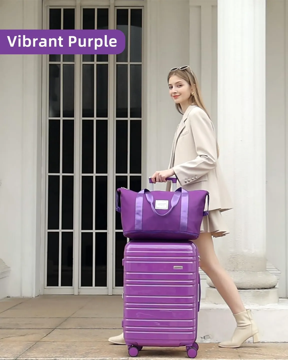 LARVENDER Luggage Sets 6 Piece Hardside Expandable Suitcase with Wheels TSA Lock, PC ABS Hardshell Lightweight Travel Luggage Sets for Women, Glossy Purple