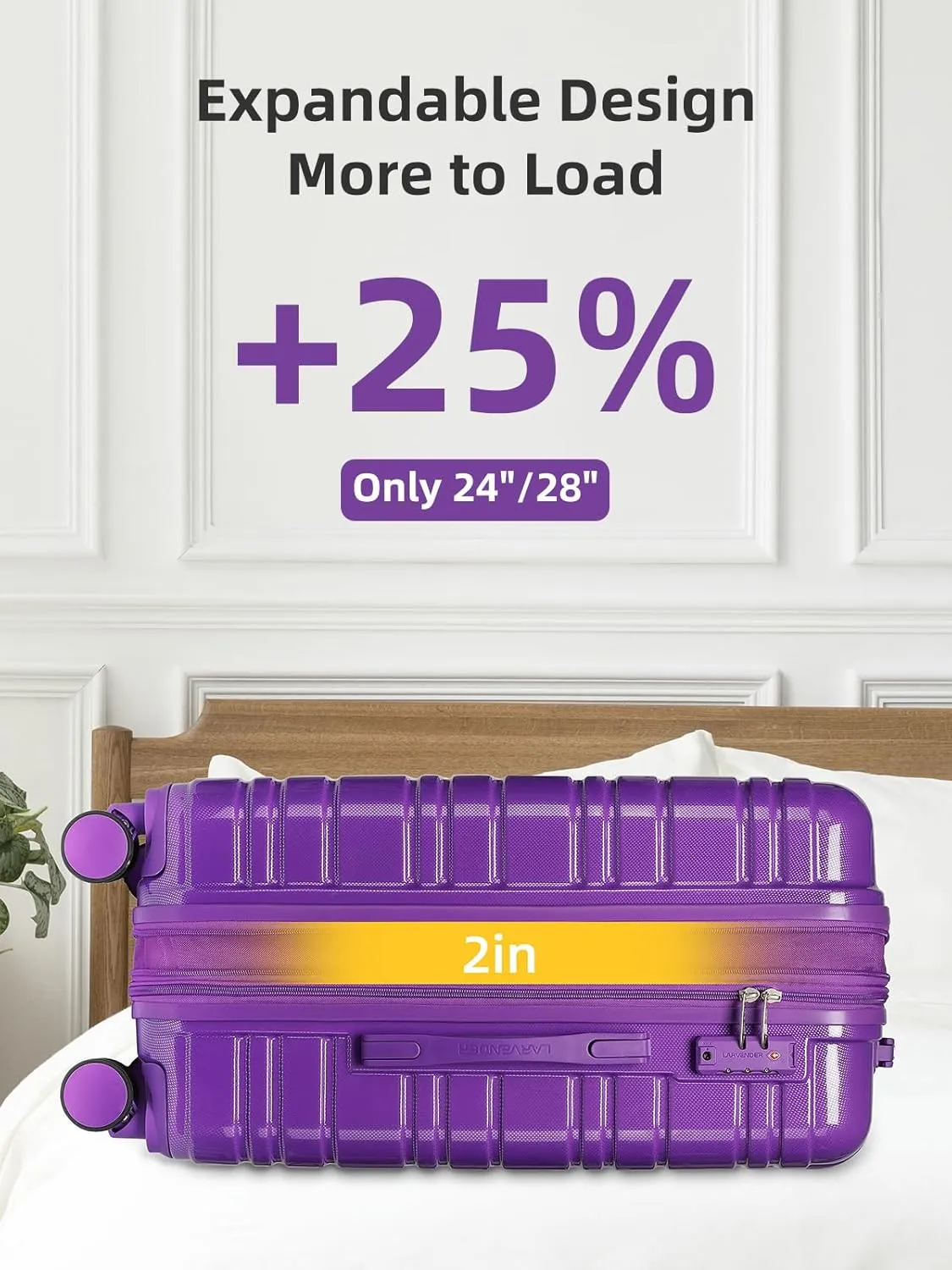 LARVENDER Luggage Sets 6 Piece Hardside Expandable Suitcase with Wheels TSA Lock, PC ABS Hardshell Lightweight Travel Luggage Sets for Women, Glossy Purple