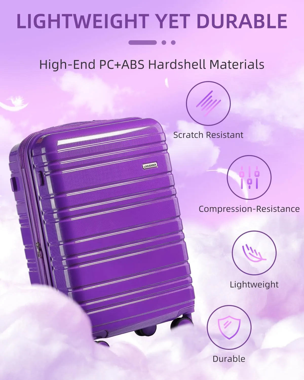 LARVENDER Luggage Sets 6 Piece Hardside Expandable Suitcase with Wheels TSA Lock, PC ABS Hardshell Lightweight Travel Luggage Sets for Women, Glossy Purple