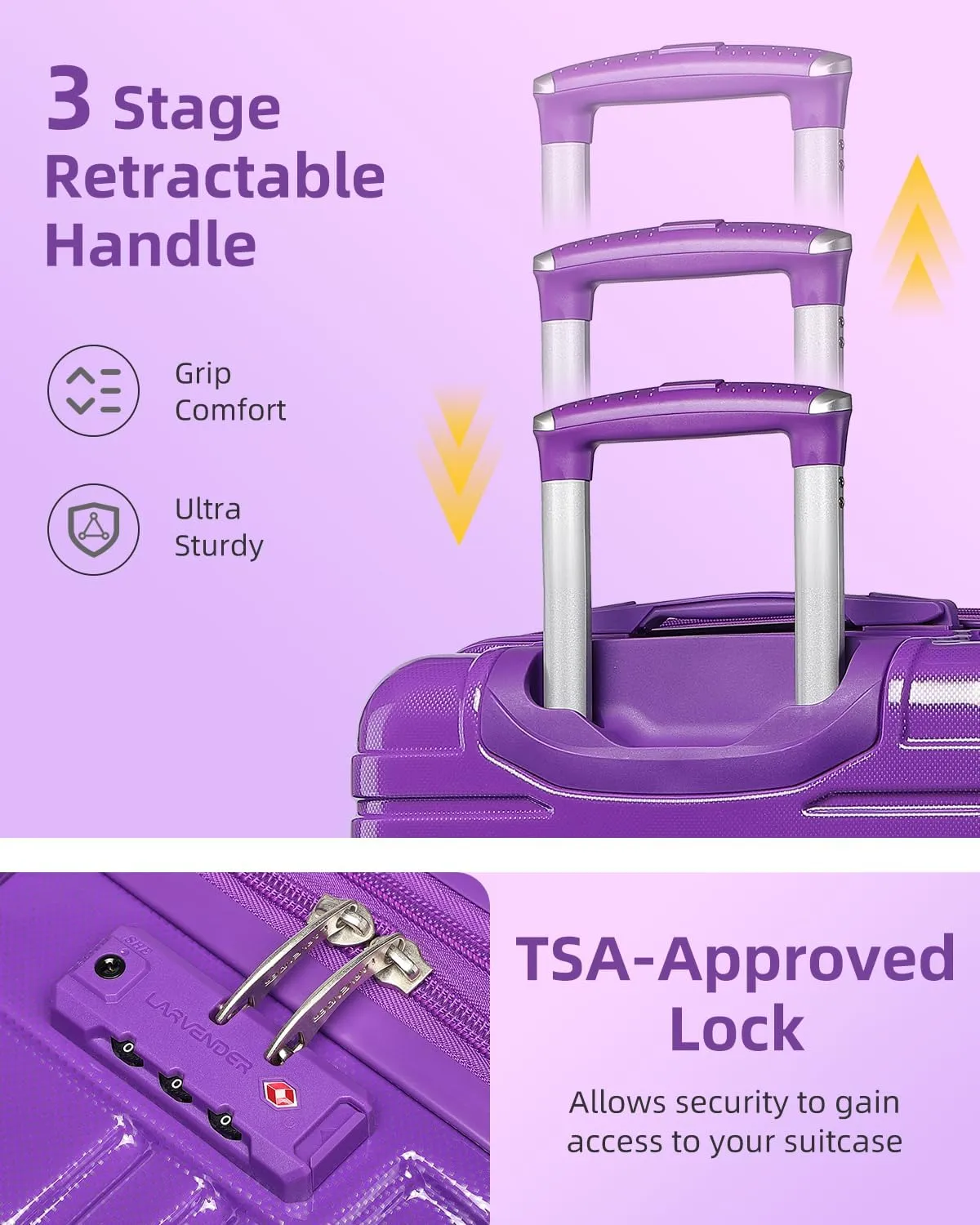 LARVENDER Luggage Sets 6 Piece Hardside Expandable Suitcase with Wheels TSA Lock, PC ABS Hardshell Lightweight Travel Luggage Sets for Women, Glossy Purple
