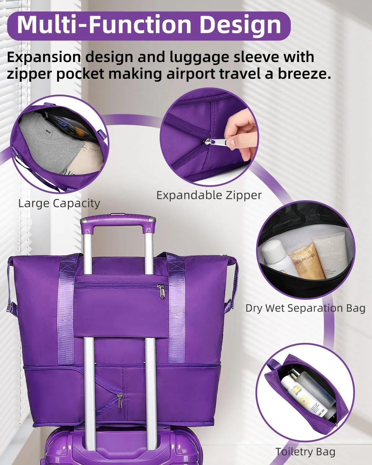 LARVENDER Luggage Sets 6 Piece Hardside Expandable Suitcase with Wheels TSA Lock, PC ABS Hardshell Lightweight Travel Luggage Sets for Women, Glossy Purple