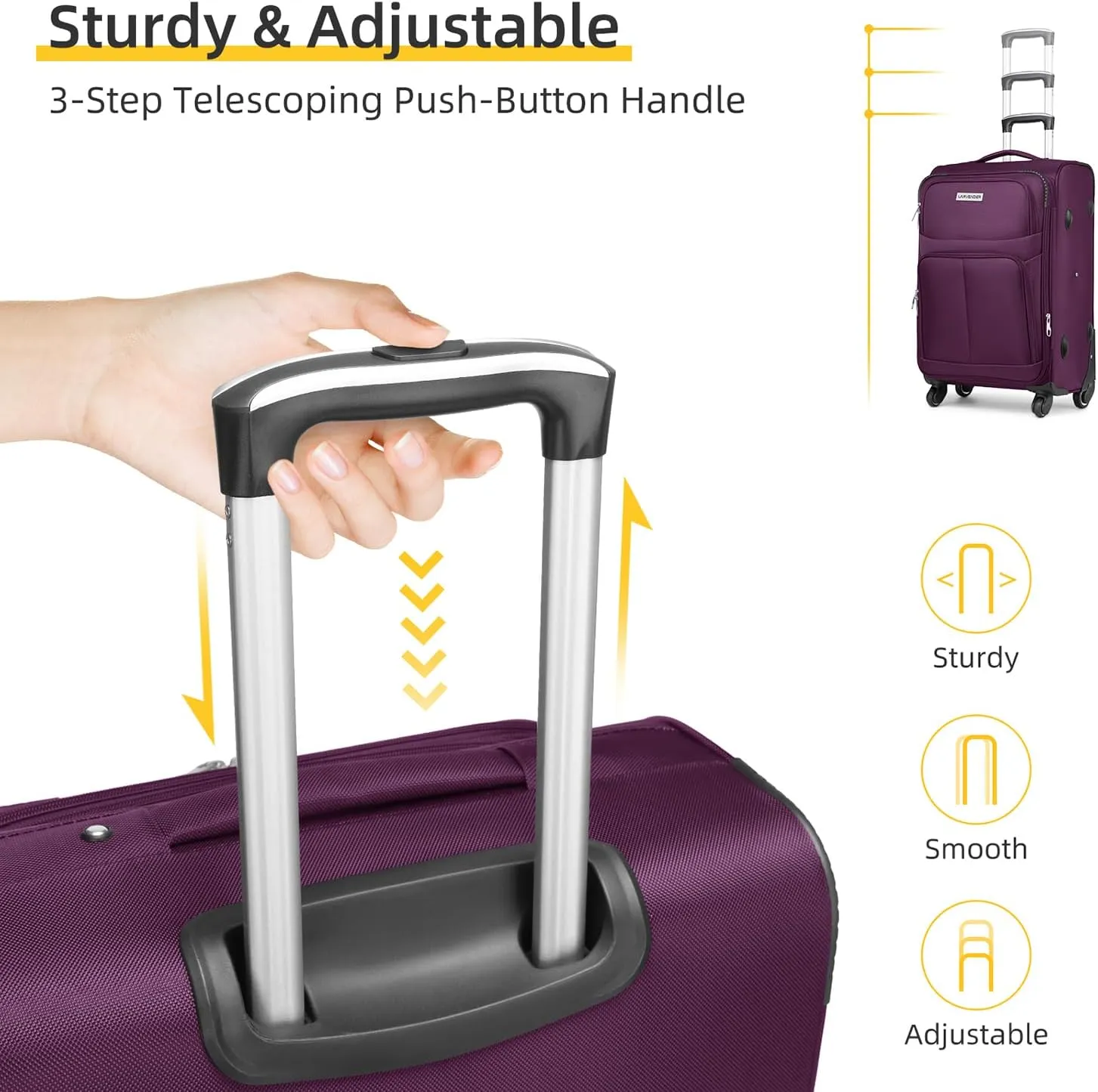 LARVENDER Softside Luggage Sets 5 Piece Expandable Suitcases Set with Spinner Wheels TSA Lock, Lightweight Soft Shell Rolling Travel Luggage Set for Men and Women, Purple, 5 Piece Sets