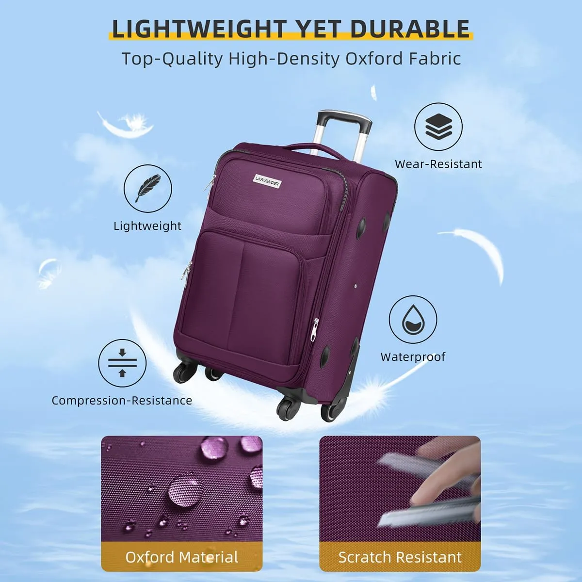 LARVENDER Softside Luggage Sets 5 Piece Expandable Suitcases Set with Spinner Wheels TSA Lock, Lightweight Soft Shell Rolling Travel Luggage Set for Men and Women, Purple, 5 Piece Sets