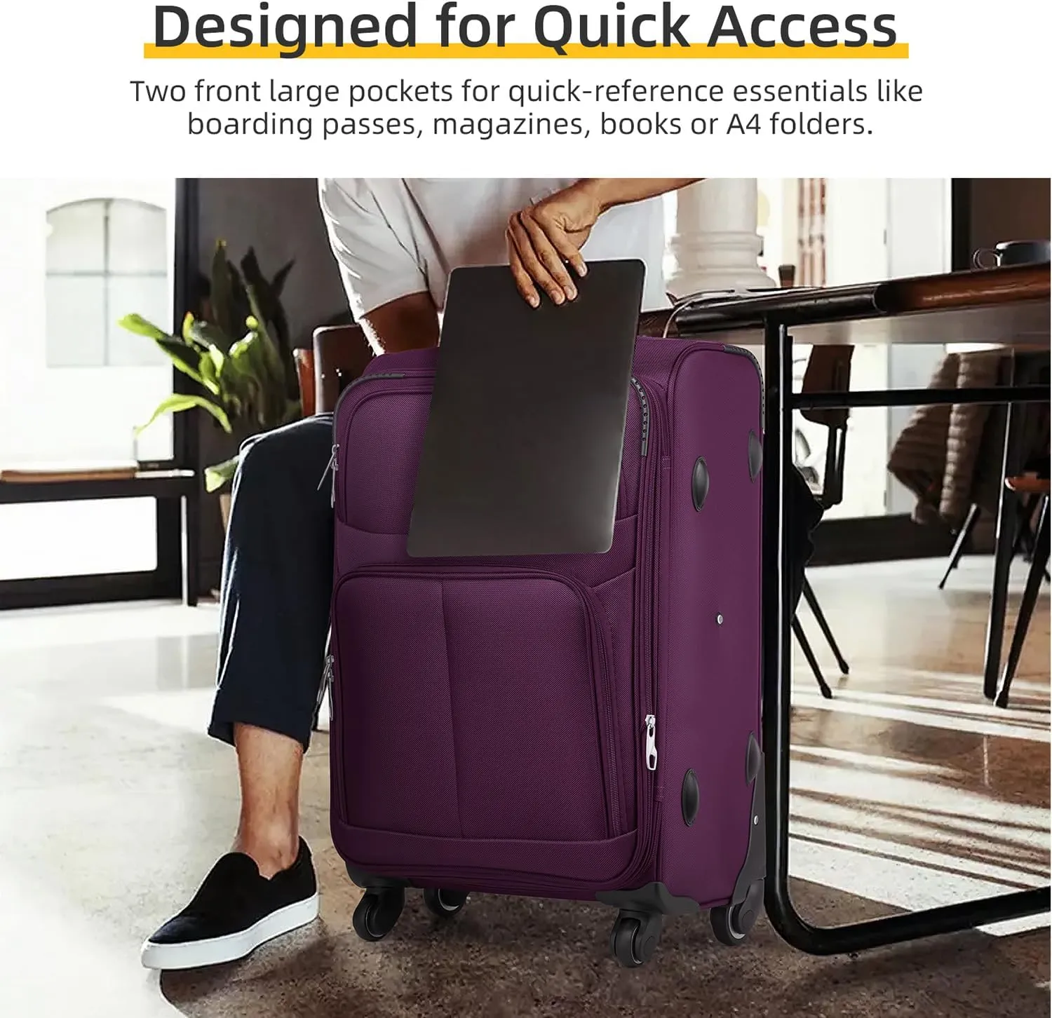 LARVENDER Softside Luggage Sets 5 Piece Expandable Suitcases Set with Spinner Wheels TSA Lock, Lightweight Soft Shell Rolling Travel Luggage Set for Men and Women, Purple, 5 Piece Sets