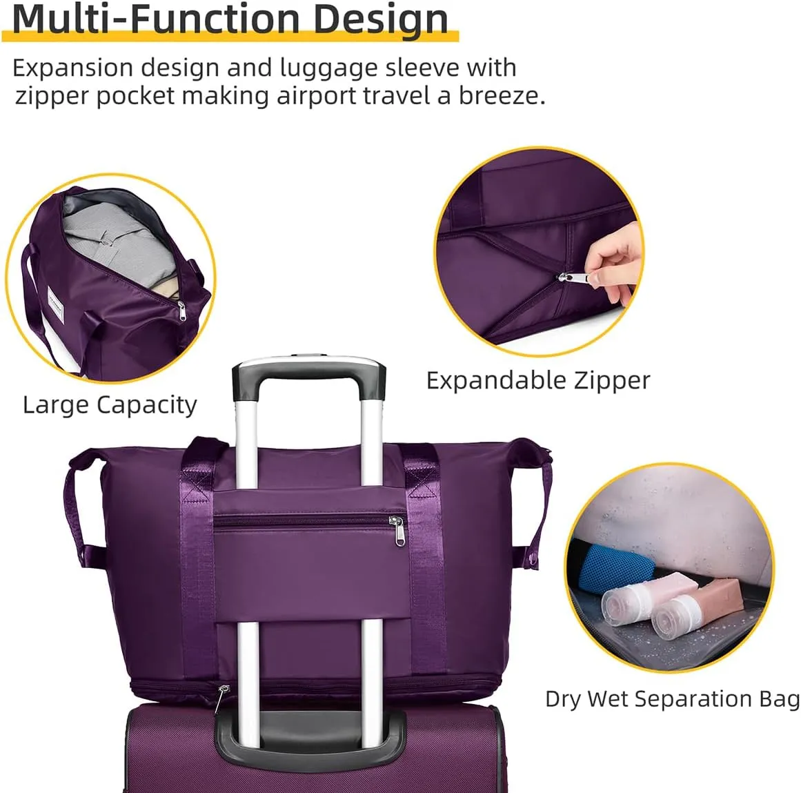 LARVENDER Softside Luggage Sets 5 Piece Expandable Suitcases Set with Spinner Wheels TSA Lock, Lightweight Soft Shell Rolling Travel Luggage Set for Men and Women, Purple, 5 Piece Sets
