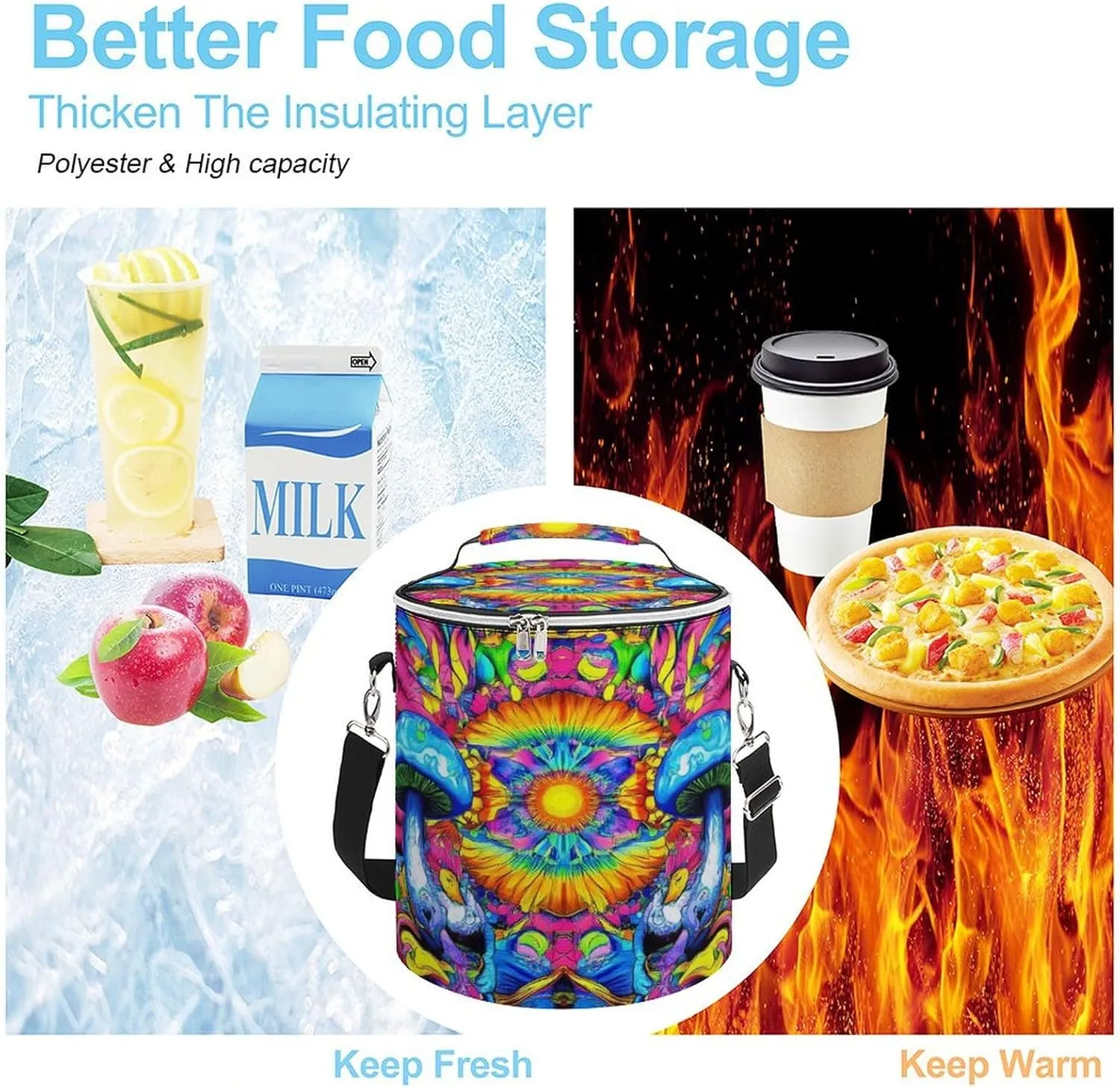 Leak Proof Trippy Rainbow Mushroom Tie Dye Art Insulated Cooling Pack Easy to Carry, Collapsible Backpack Cooler for Outdoor Picnic Lunch Hiking Camping