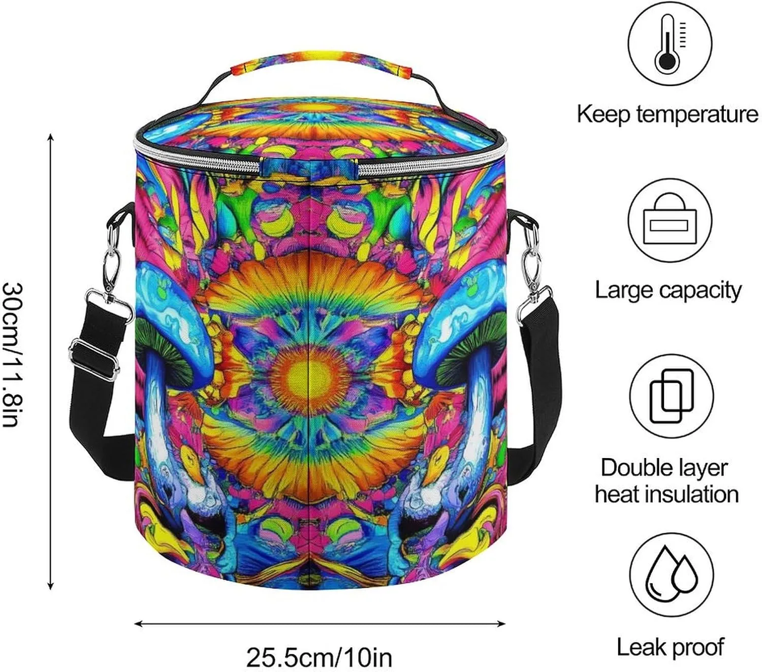 Leak Proof Trippy Rainbow Mushroom Tie Dye Art Insulated Cooling Pack Easy to Carry, Collapsible Backpack Cooler for Outdoor Picnic Lunch Hiking Camping