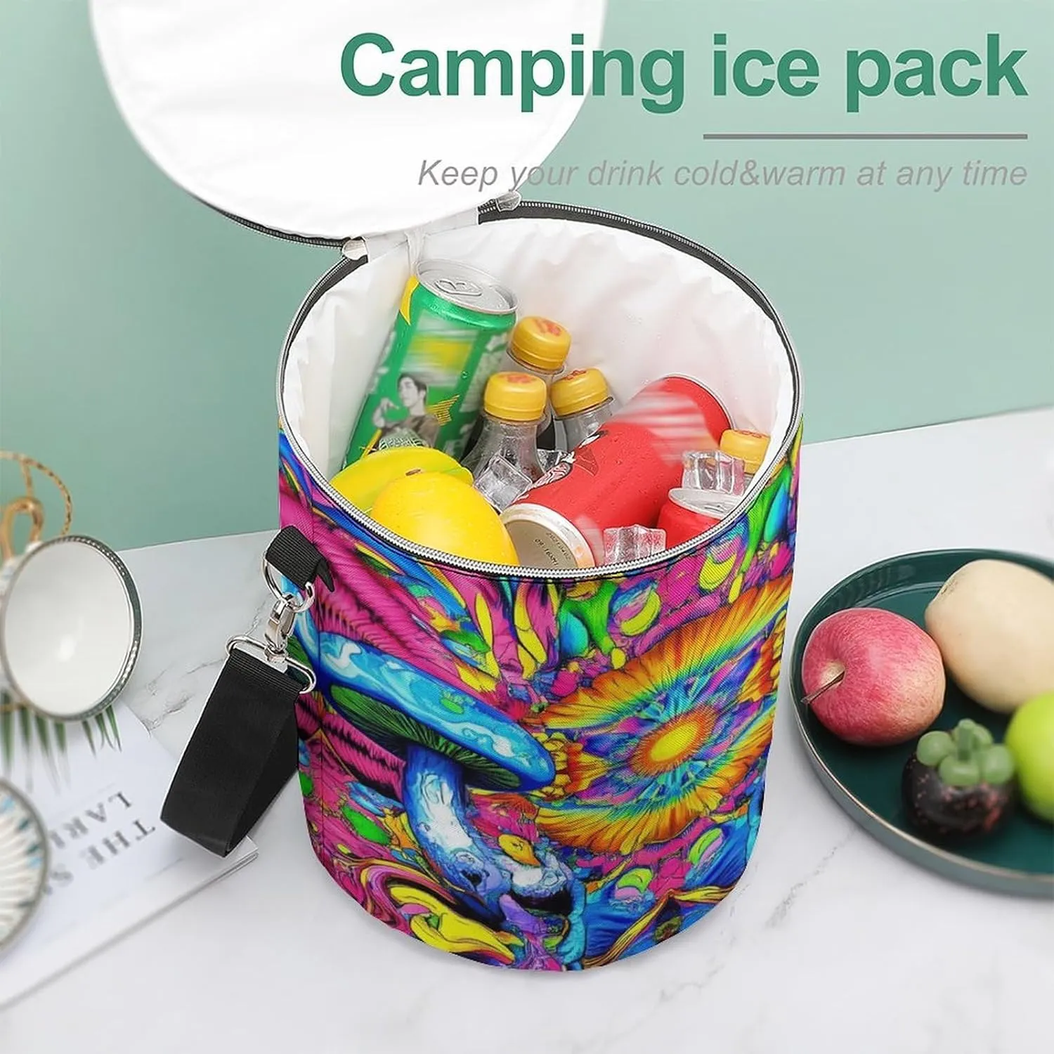 Leak Proof Trippy Rainbow Mushroom Tie Dye Art Insulated Cooling Pack Easy to Carry, Collapsible Backpack Cooler for Outdoor Picnic Lunch Hiking Camping