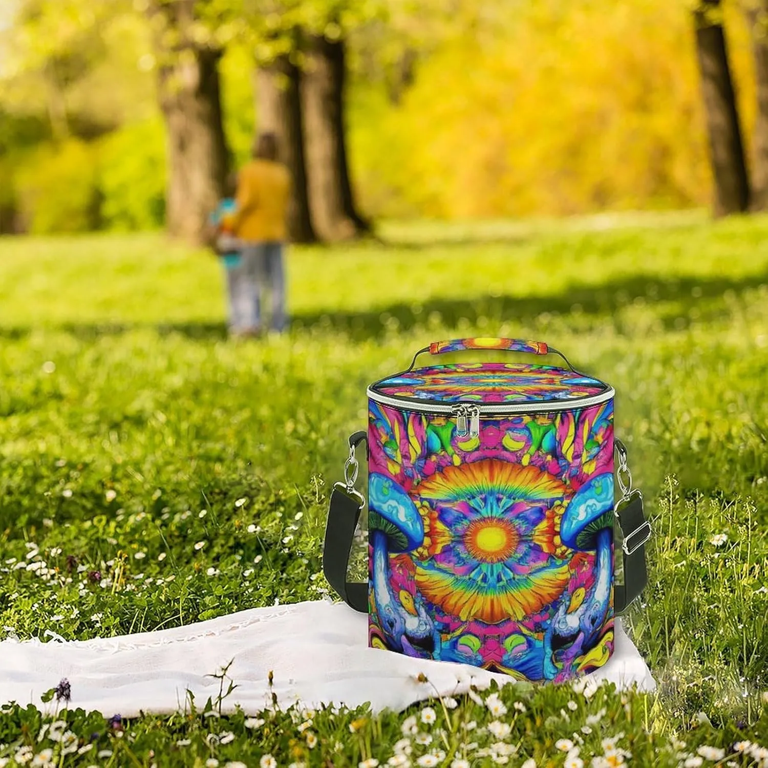 Leak Proof Trippy Rainbow Mushroom Tie Dye Art Insulated Cooling Pack Easy to Carry, Collapsible Backpack Cooler for Outdoor Picnic Lunch Hiking Camping