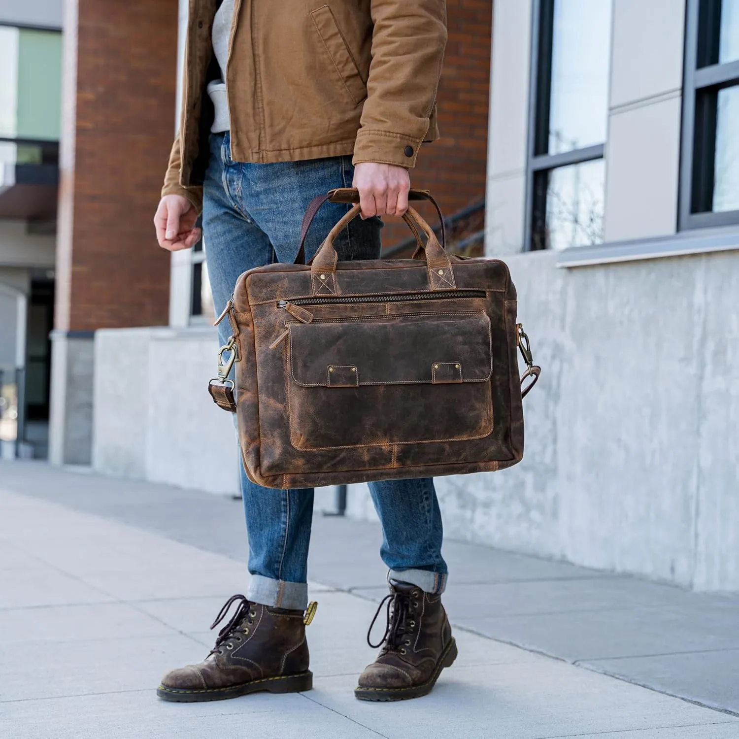 Leather briefcase 18 Inch Laptop Messenger Bags for Men and Women Best Office Briefcase Satchel Bag