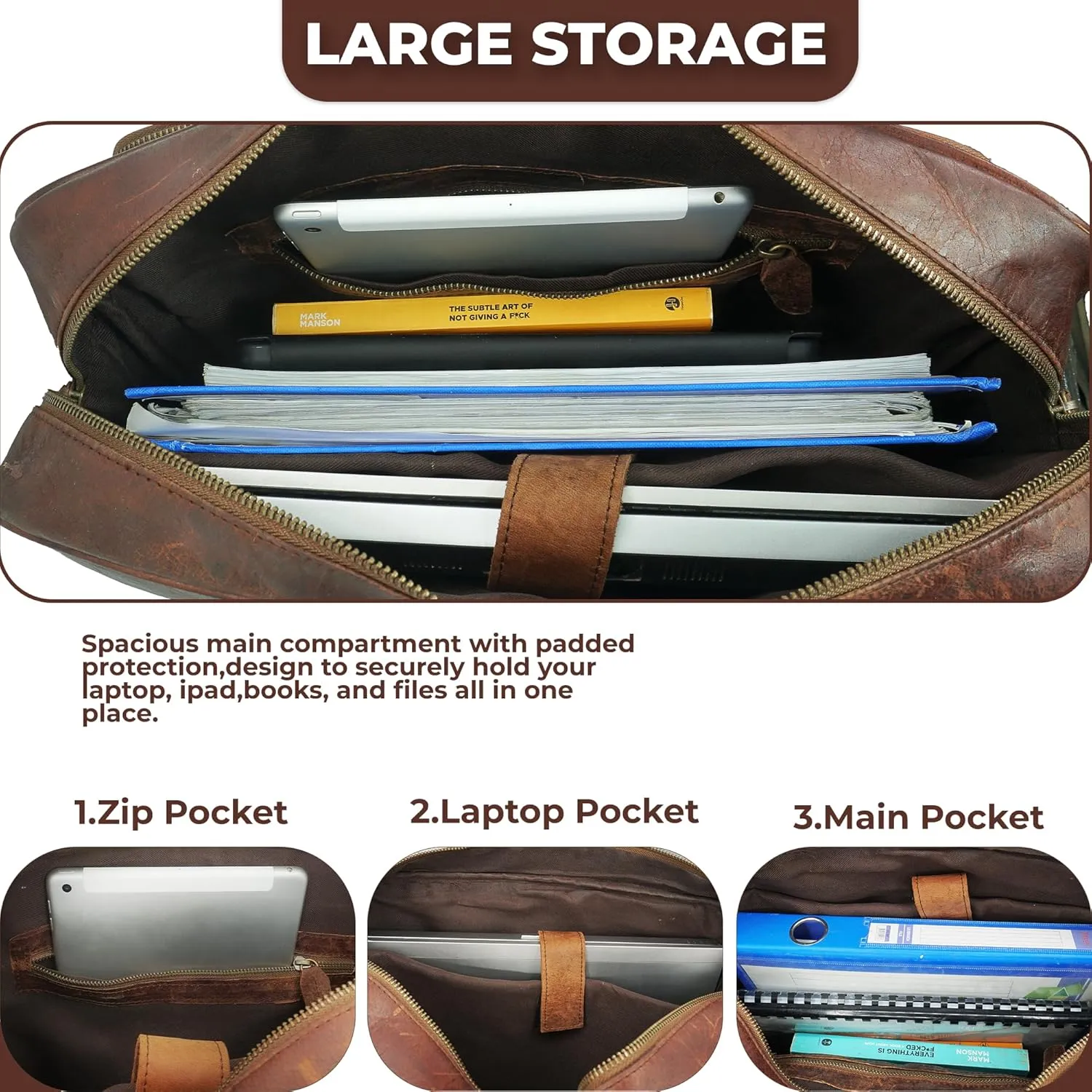 Leather Briefcase for Men and women - Vintage 15.6" Laptop Messenger Bag Genuine Crazy Horse Leather Business Satchel