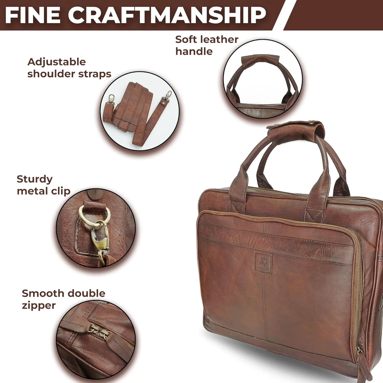 Leather Briefcase for Men and women - Vintage 15.6" Laptop Messenger Bag Genuine Crazy Horse Leather Business Satchel
