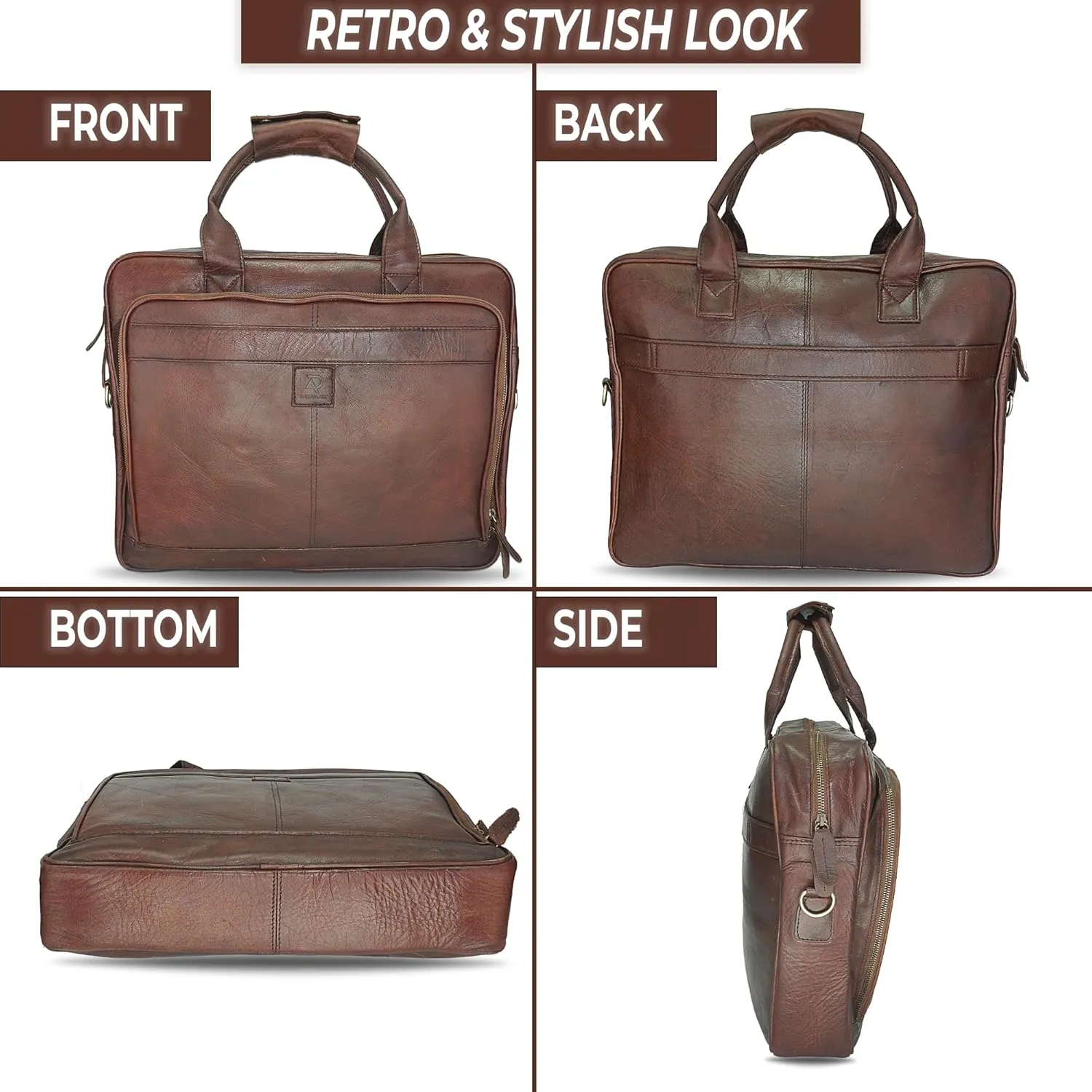 Leather Briefcase for Men and women - Vintage 15.6" Laptop Messenger Bag Genuine Crazy Horse Leather Business Satchel