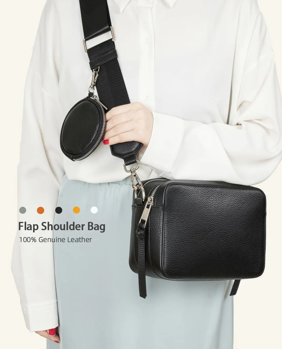 Leather Crossbody Bag for Women, Purses For Women, Satchel Bag 2 Zipper Compartments 2 Straps and External Pouch