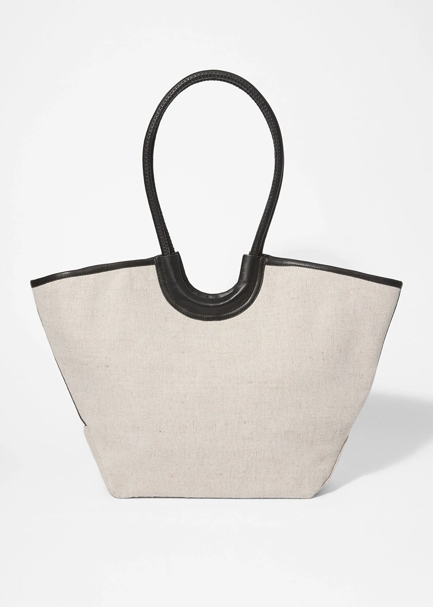 Leather-Detailed Straw Tote Bag