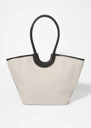 Leather-Detailed Straw Tote Bag