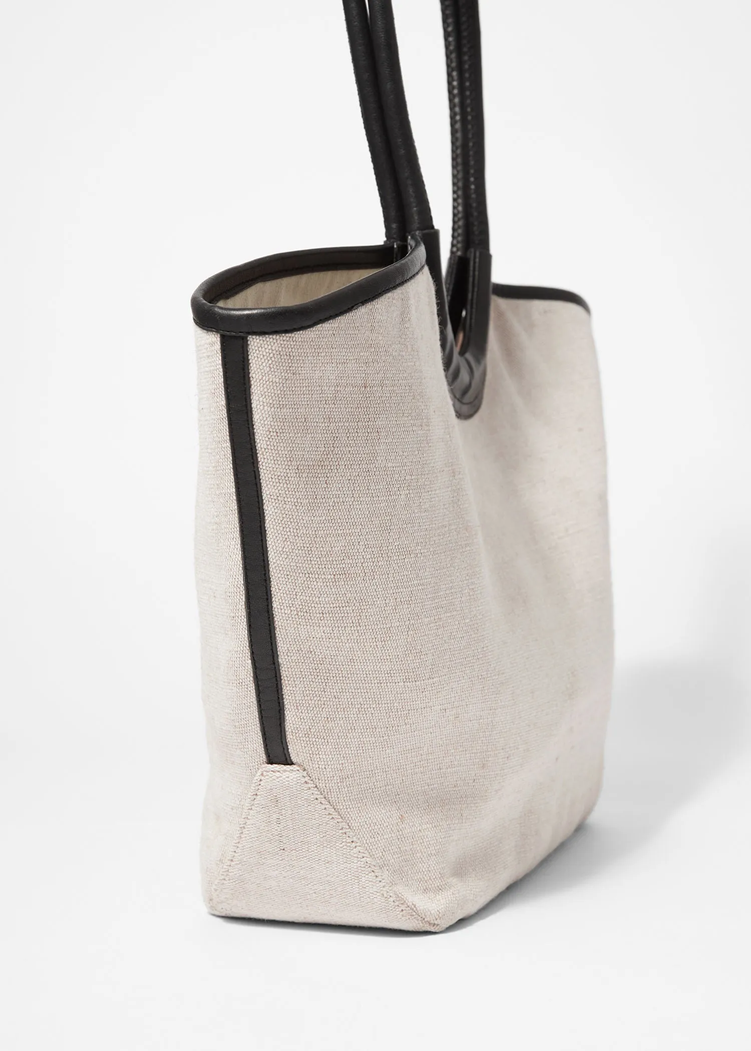 Leather-Detailed Straw Tote Bag