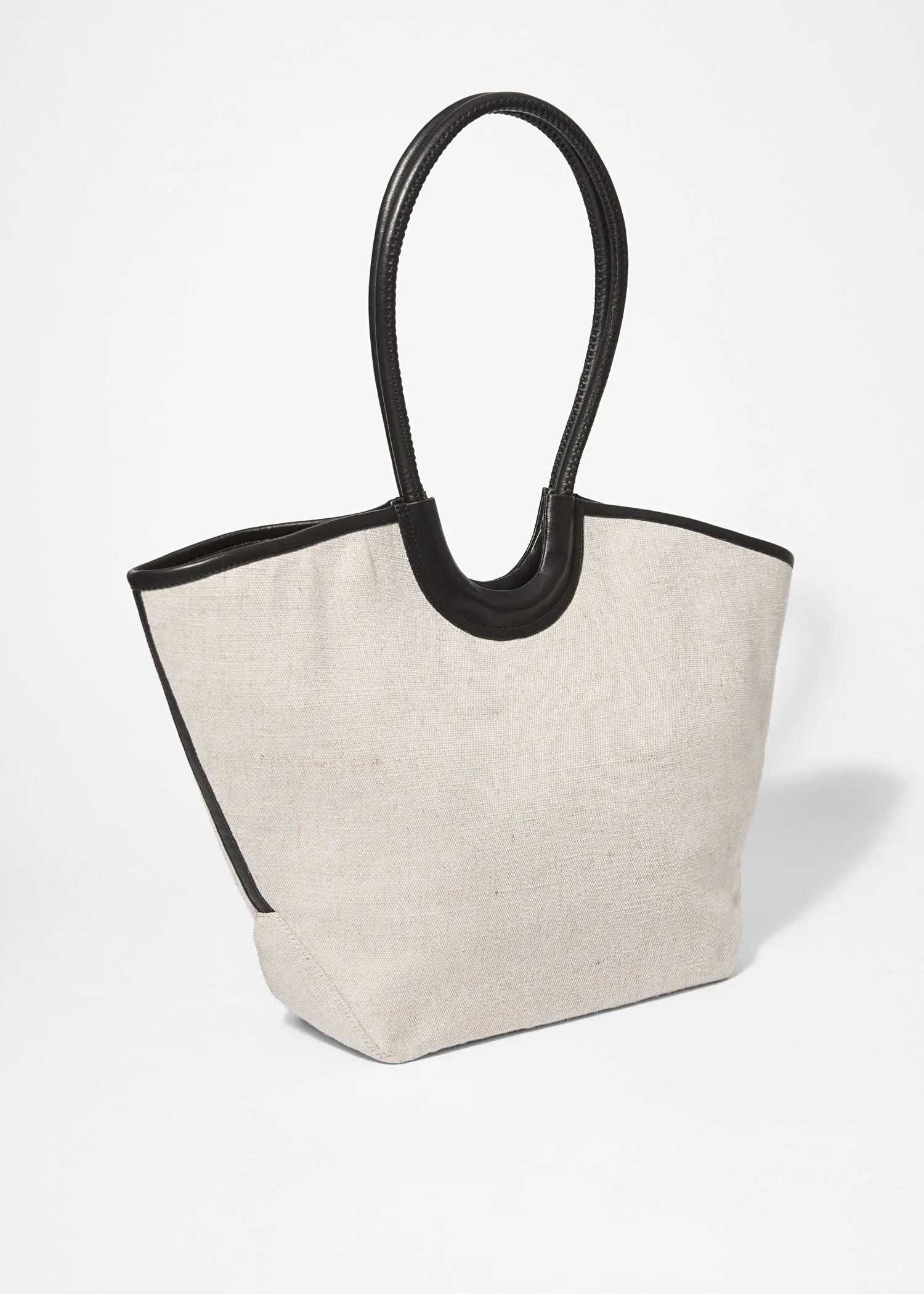 Leather-Detailed Straw Tote Bag