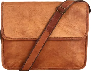 Leather Messenger Bag, 11x15 Inches, 2 Compartments, Brown, Magnetic Lock