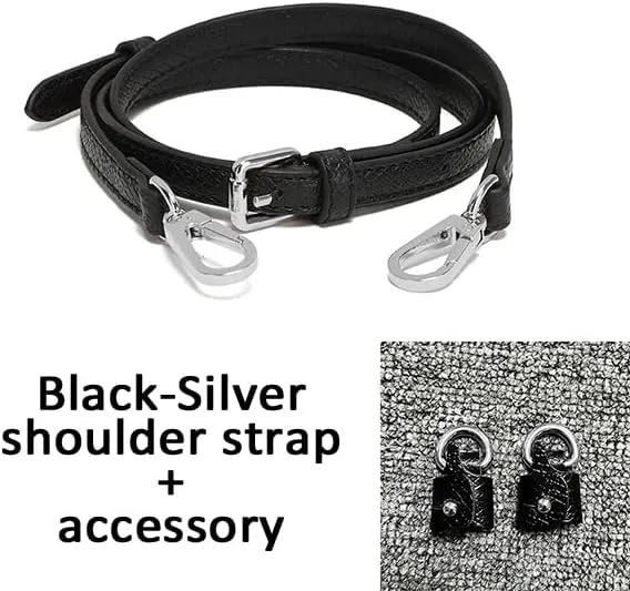 Leather Purse Straps Suitable for Longchamp Bag Replacement Conversion Kit Adjustable Women Mini Shoulder Bag Purse Crossbody Handbag(Black Silver)